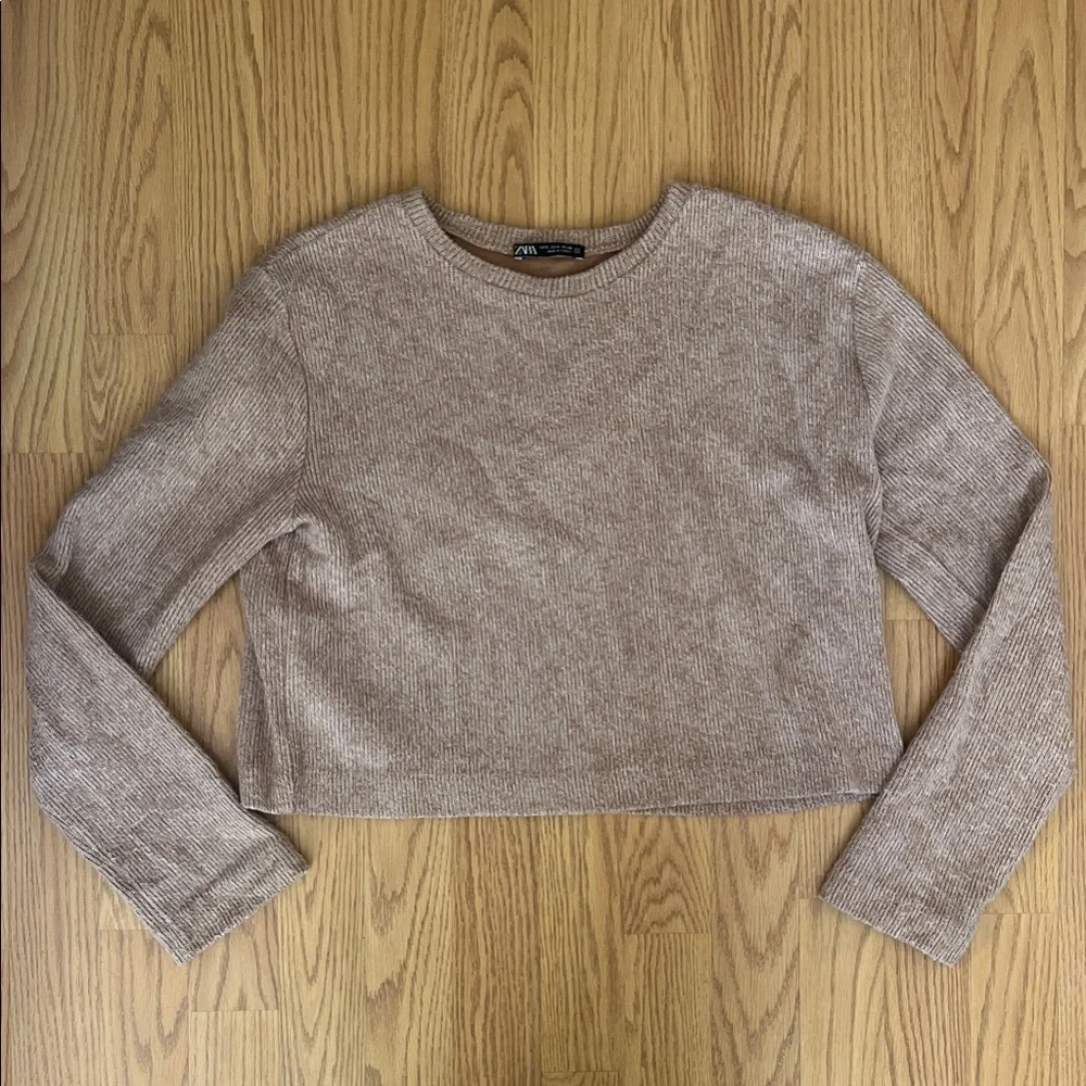 Zara Tan Ribbed Knit Top - Picture 1 of 4